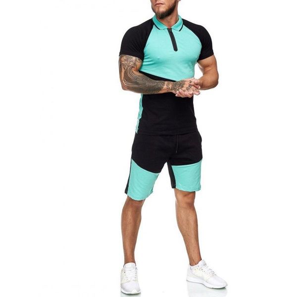 men's tracksuits summer casual suit fashion sports running short sleeve t-shirt shorts 2-piece set, Gray